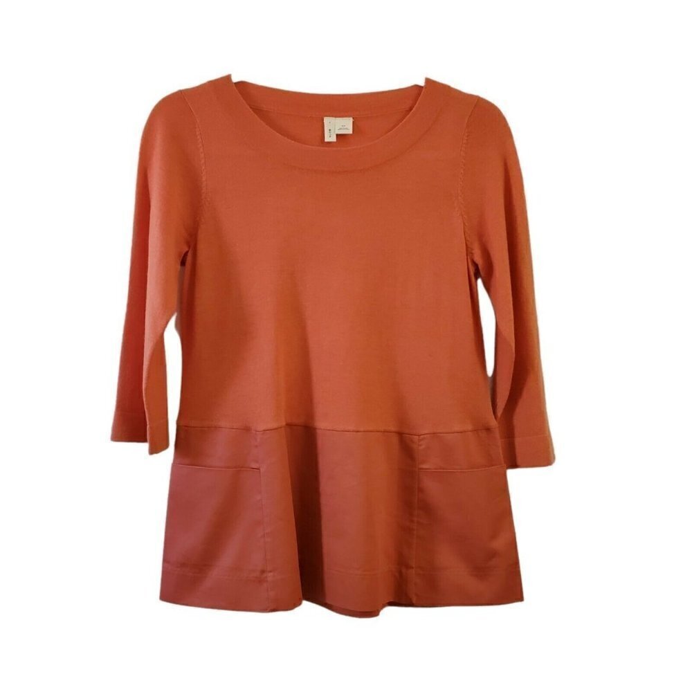 Moth Anthropologie Blouse Small Orange Breeze Point Top Wool Blend‎ Crew Neck
